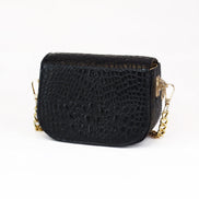Δερμάτινη crossbody τσάντα Le Vibal Black Croco σε μαύρο δέρμα με ανάγλυφο κροκό - Πίσω όψη - ELLIA