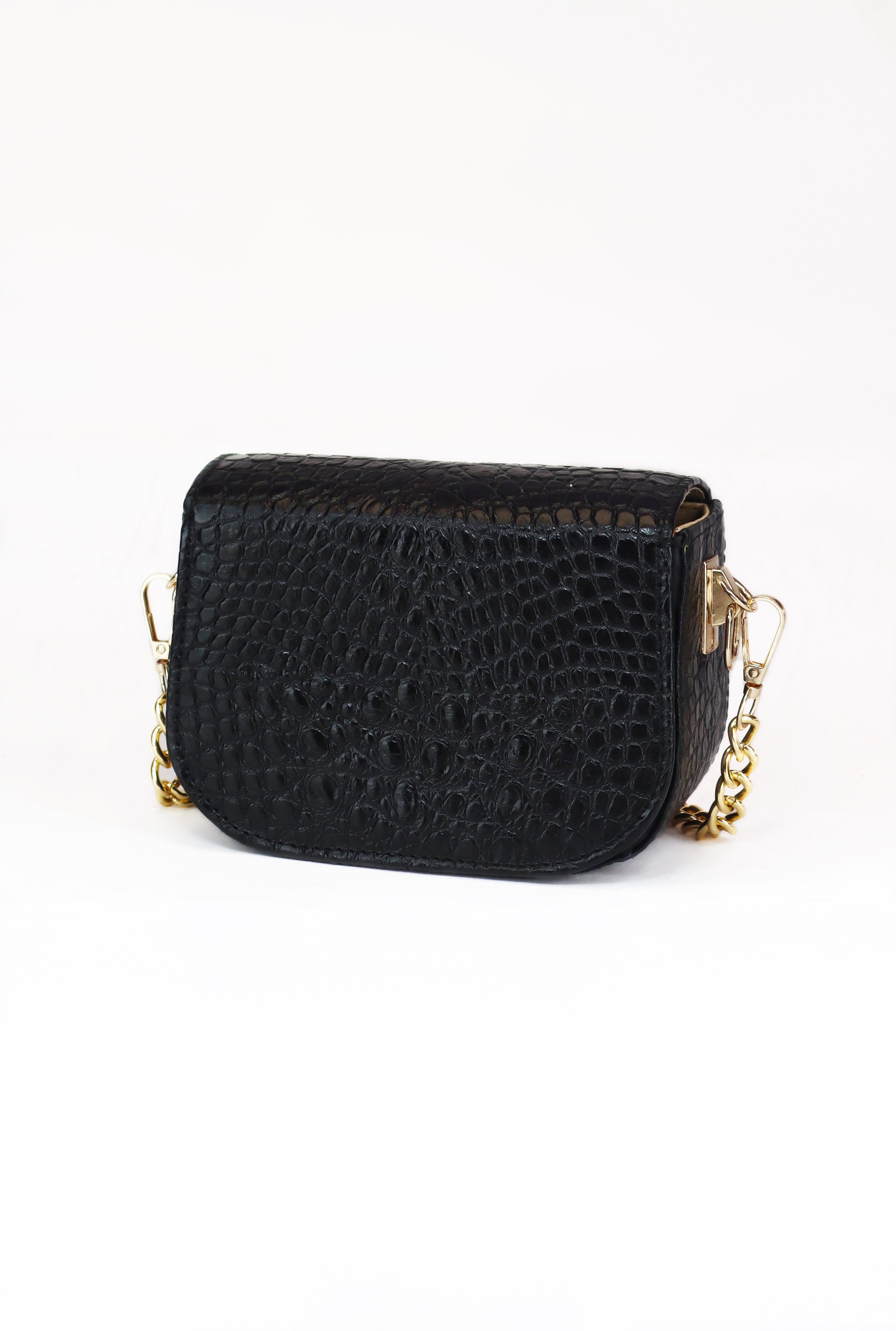 Δερμάτινη crossbody τσάντα Le Vibal Black Croco σε μαύρο δέρμα με ανάγλυφο κροκό - Πίσω όψη - ELLIA