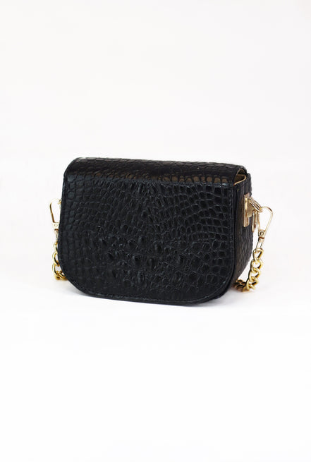 Δερμάτινη crossbody τσάντα Le Vibal Black Croco σε μαύρο δέρμα με ανάγλυφο κροκό - Πίσω όψη - ELLIA