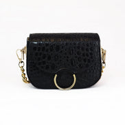 Δερμάτινη crossbody τσάντα Le Vibal Black Croco σε μαύρο δέρμα με ανάγλυφο κροκό - Μπροστινή όψη - ELLIA