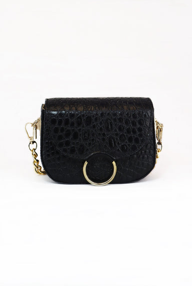 Δερμάτινη crossbody τσάντα Le Vibal Black Croco σε μαύρο δέρμα με ανάγλυφο κροκό - Μπροστινή όψη - ELLIA