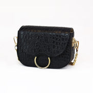 Δερμάτινη crossbody τσάντα Le Vibal Black Croco σε μαύρο δέρμα με ανάγλυφο κροκό - Πλαϊνή όψη - ELLIA