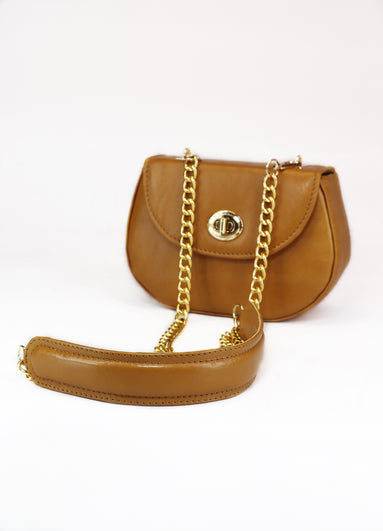 Δερμάτινη crossbody τσάντα Martelago Beige σε μπεζ ιταλικό δέρμα με χρυσή αλυσίδα - Εμπρός όψη με αλυσίδα - ELLIA