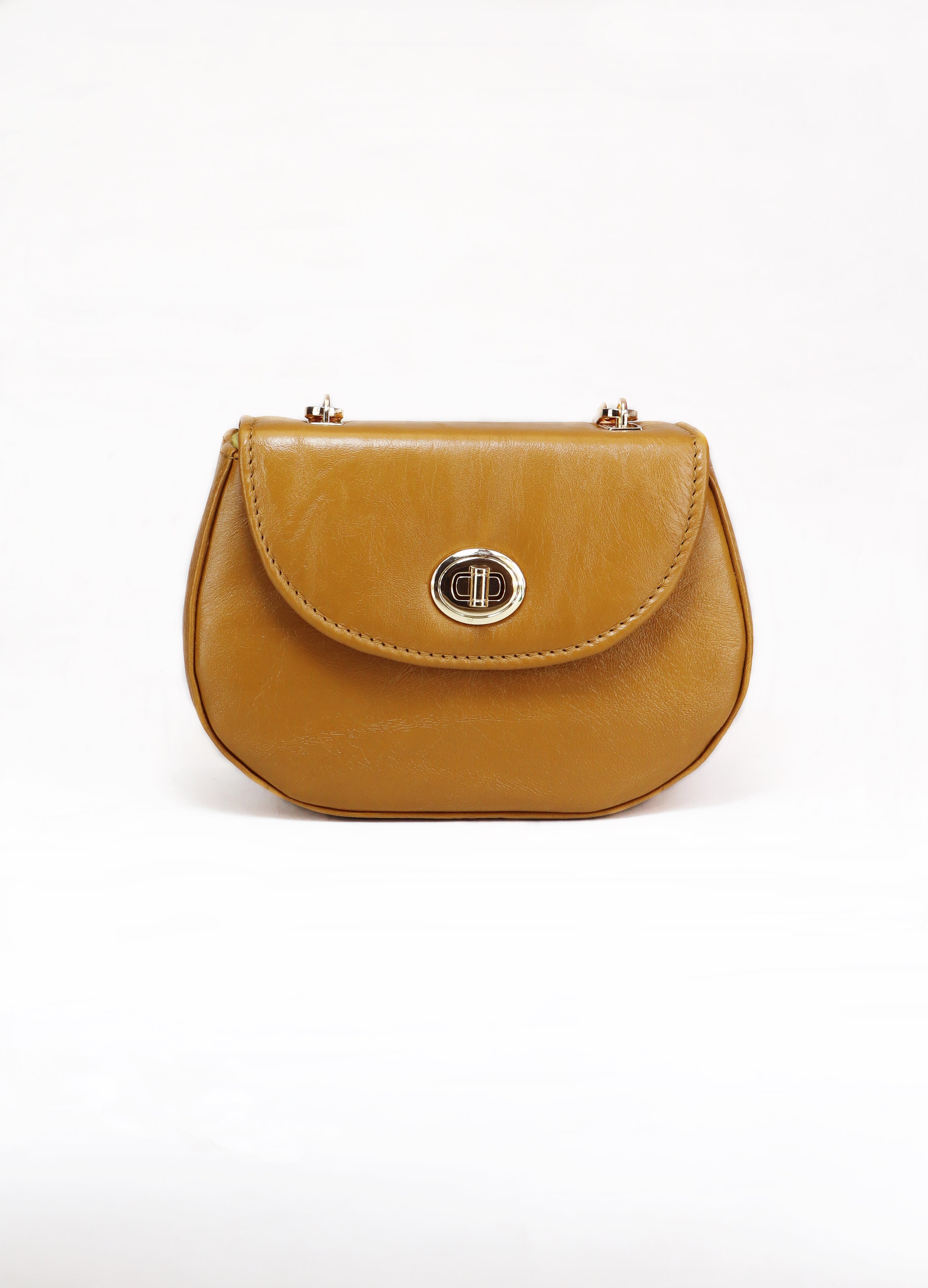 Δερμάτινη crossbody τσάντα Martelago Beige σε μπεζ ιταλικό δέρμα με χρυσές λεπτομέρειες - Μπροστινή όψη - ELLIA