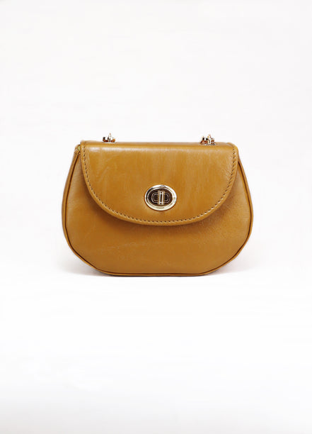 Δερμάτινη crossbody τσάντα Martelago Beige σε μπεζ ιταλικό δέρμα με χρυσές λεπτομέρειες - Μπροστινή όψη - ELLIA