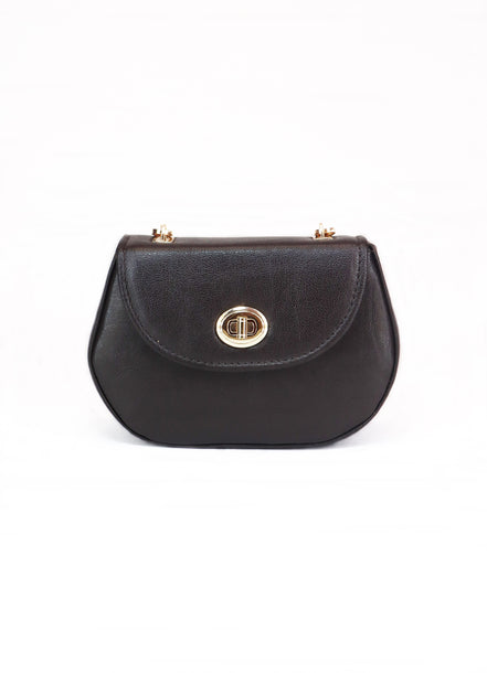 Δερμάτινη crossbody τσάντα Martelago Brown σε καφέ ιταλικό δέρμα με χρυσές λεπτομέρειες - Μπροστινή όψη - ELLIA