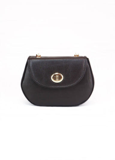 Δερμάτινη crossbody τσάντα Martelago Brown σε καφέ ιταλικό δέρμα με χρυσές λεπτομέρειες - Μπροστινή όψη - ELLIA