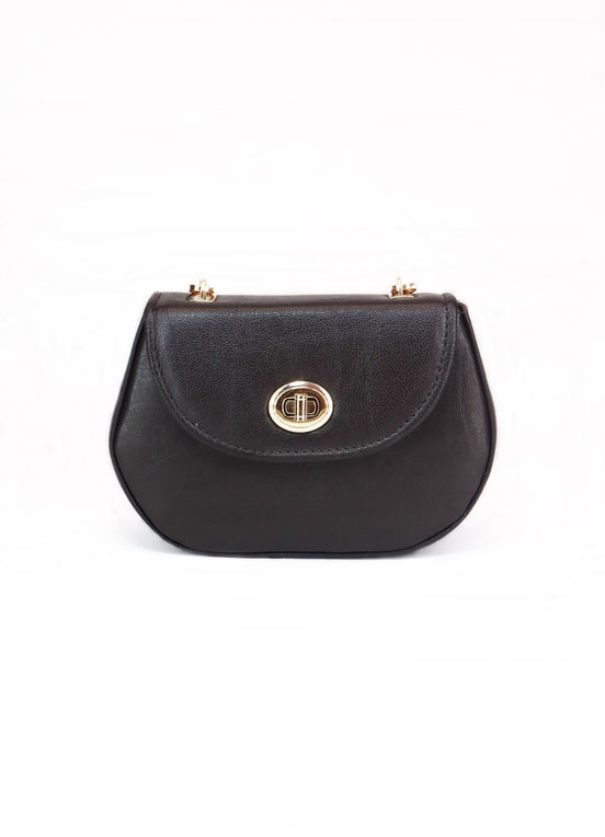 Δερμάτινη crossbody τσάντα Martelago Brown σε καφέ ιταλικό δέρμα με χρυσές λεπτομέρειες - Μπροστινή όψη - ELLIA