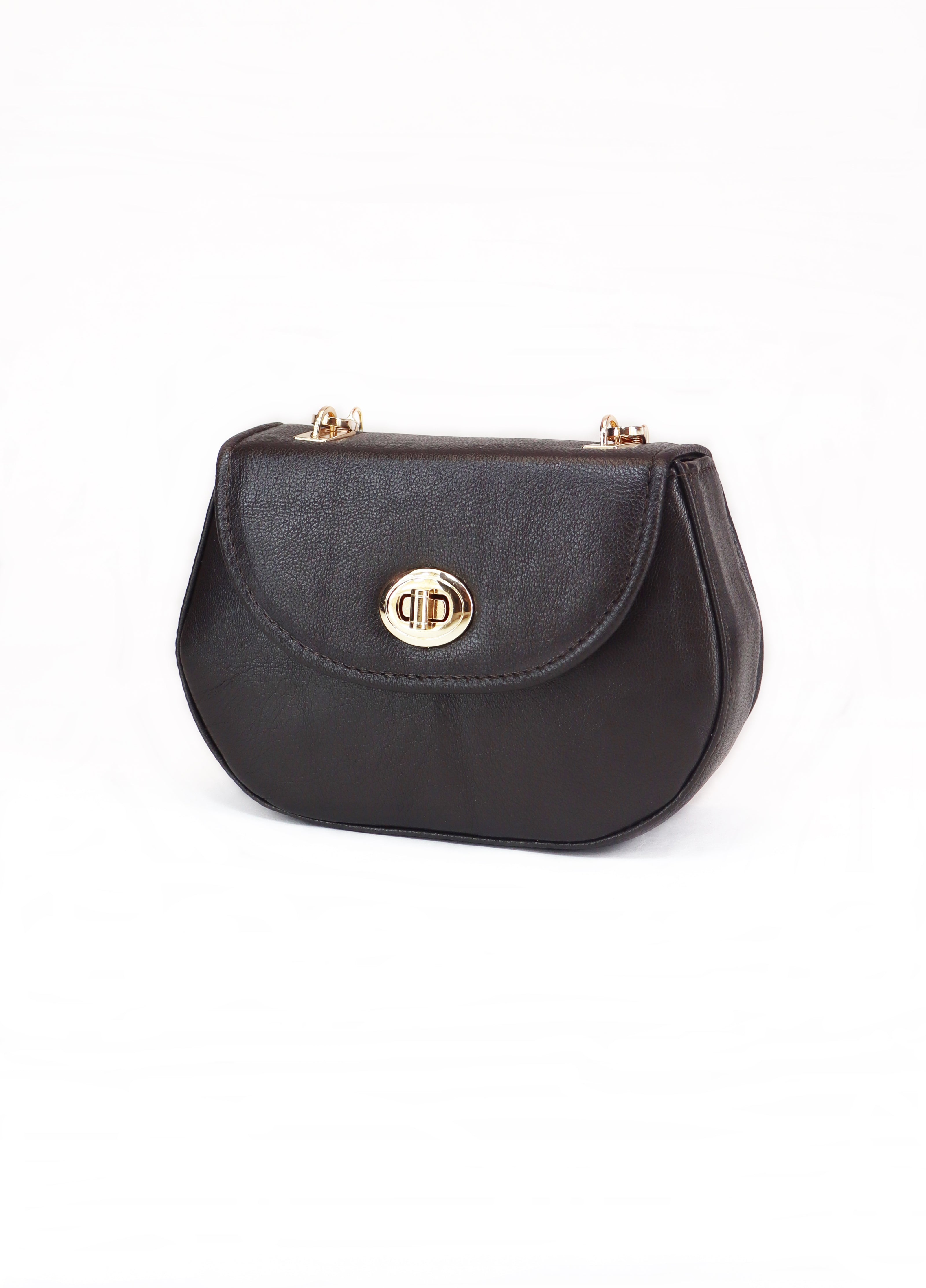 Δερμάτινη crossbody τσάντα Martelago Brown σε καφέ ιταλικό δέρμα - Πλαϊνή όψη - ELLIA